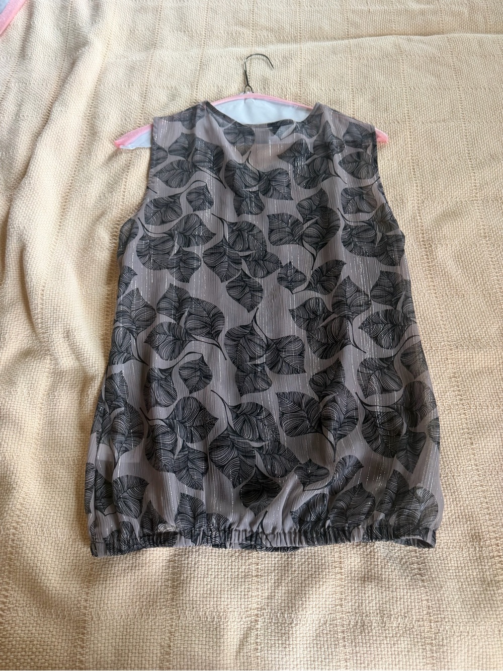 Banana Republic Taupe Camisole with Black Leaf Print